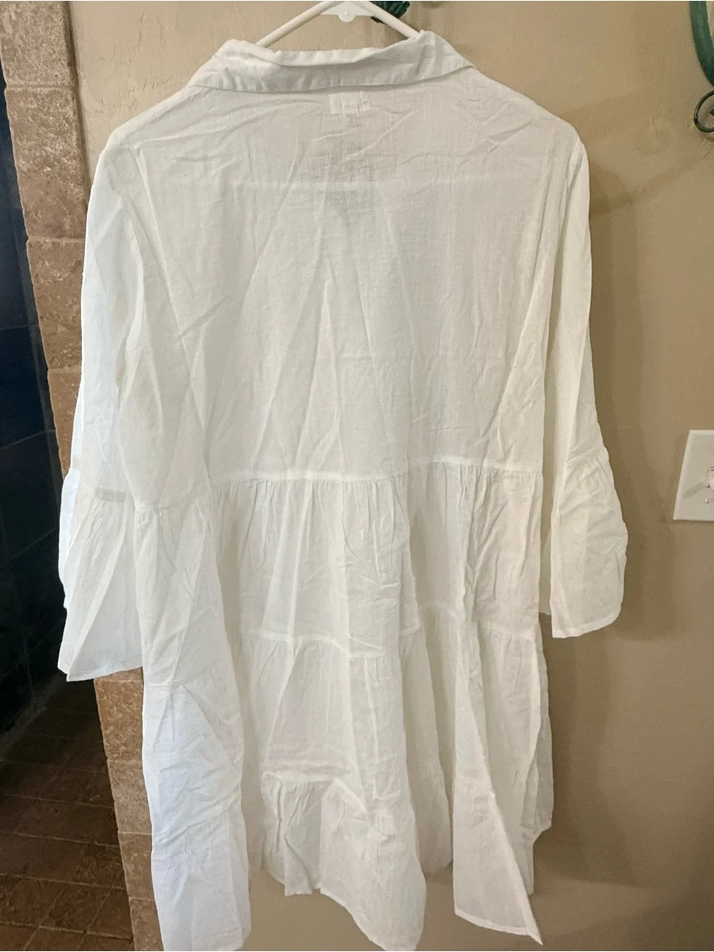 POL White Tiered Mini Dress with Gold Sequin Embroidery NWOT